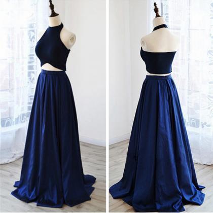 2 Piece Navy Blue Long Prom Dresses Unique Design..