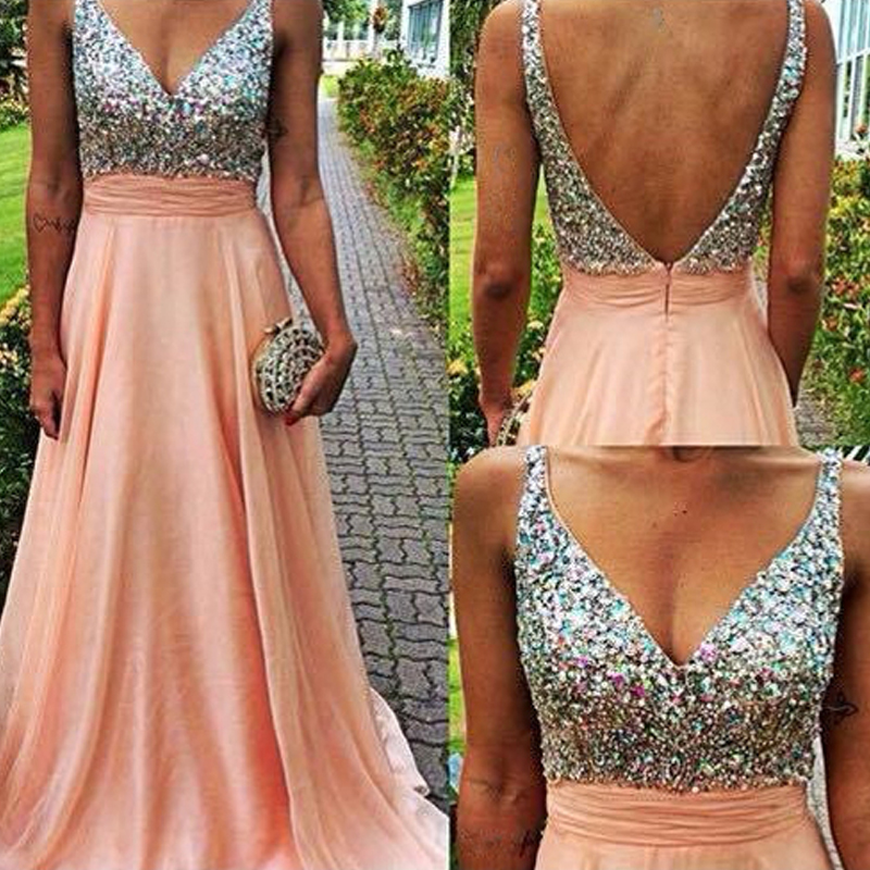 Peach and Gold Prom Dresses